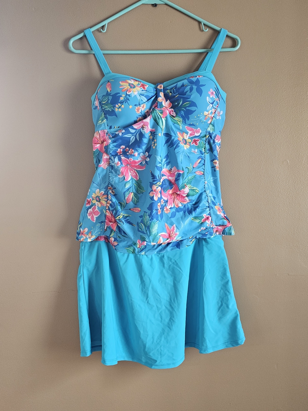 Floral Turquoise Tankini One-Piece Swimdress
